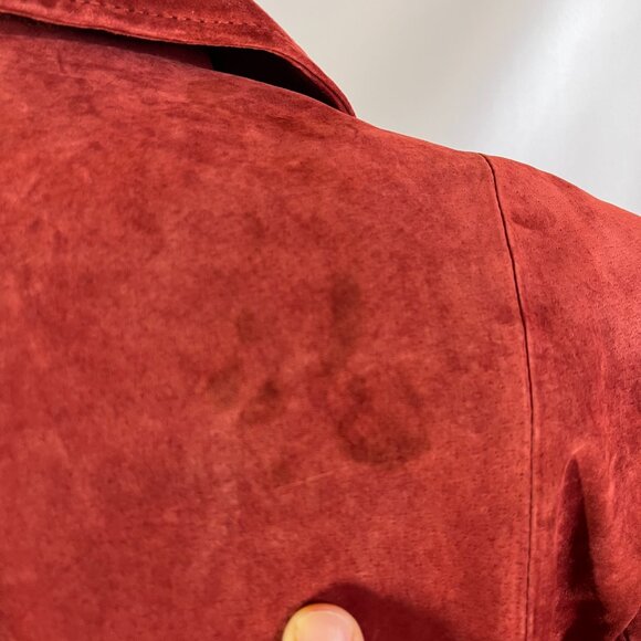 Metrostyle Size L Rusty Red Suede Leather Coat Double-Breasted Retro - Picture 10 of 14
